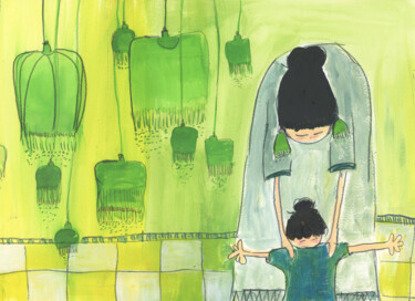 femme et enfant vert Peinture intitulée "femme et enfant vert" par Marion Durand-Gasselin, Œuvre d'art originale, Acrylique