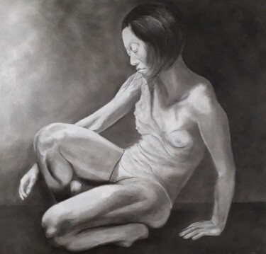 Peinture intitulée "La danseuse de butô" par Philippe Sottile, Œuvre d'art originale, Fusain Monté sur Châssis en bois