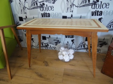 Table basse pieds compas, rétro années 50, Design scandinave Design titled "Table basse pieds c…" by Lin-Et-Patine, Original Artwork, Furniture