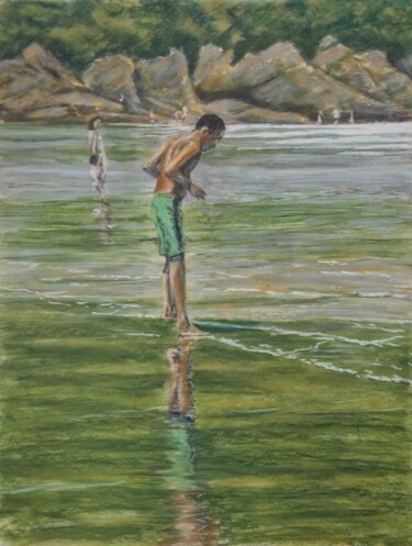 Desenho intitulada "Playa asturiana" por Ipiña, Obras de arte originais, Pastel