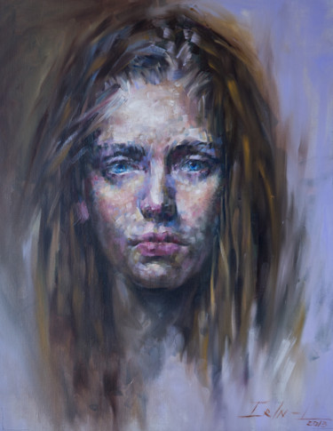 Painting titled "Portrait young woman" by Irina Inozemtseva-Lopes, Original Artwork, Oil