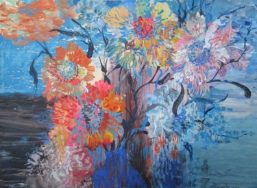 Peinture intitulée "Flowers on the Wind" par Sergey Kostin, Œuvre d'art originale, Acrylique