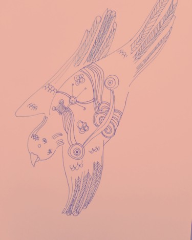 제목이 "Rose Bird"인 그림 Irina Kromm로, 원작, 잉크
