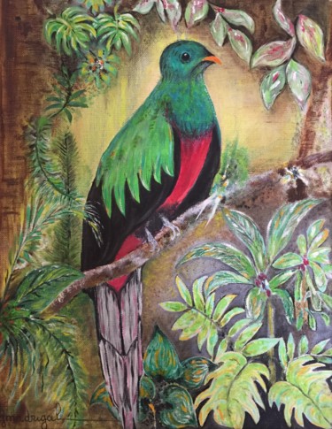 Quetzal Pavonin Schilderij getiteld "Quetzal Pavonin" door Geneviève Madrigal, Origineel Kunstwerk, Olie