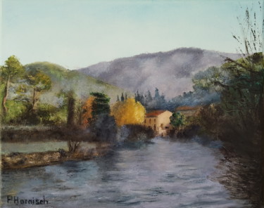 Painting titled "Brumes sur la Sorgue" by Pascale Harnisch, Original Artwork, Oil