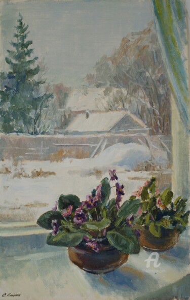 Peinture intitulée "Февраль" par Elena Sanina, Œuvre d'art originale, Huile