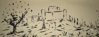 Painting titled "Château du Barroux…" by Roberto Urbano, Original Artwork, Acrylic