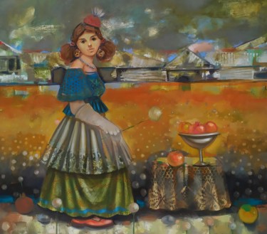 Girl with Dandelion (90x80cm, oil/canvas, ready to hang) 绘画 标题为“Girl with Dandelion…” 由Seyran Mejanyan, 原创艺术品, 油 安装在木质担架架上