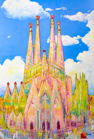 Sagrada Familia. Sky castle Painting titled "Sagrada Familia. Sk…" by Natalia Shchipakina, Original Artwork, Oil Mounted on Wood Stretcher frame