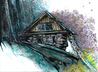 Drawing titled "Cabine" by Olga Granova, Original Artwork, Gel pen