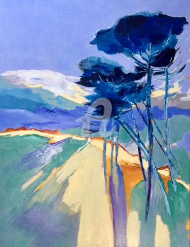 Peinture intitulée "La montagne et la l…" par Eliane Boivin, Œuvre d'art originale, Huile