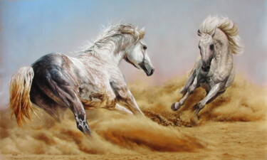绘画 标题为“Arabian horses” 由Sergey Kuzmin, 原创艺术品, 油 安装在其他刚性面板上