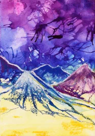the mountains Schilderij getiteld "the mountains" door Anastasiya Krokhmal ( Art Kroha), Origineel Kunstwerk, Aquarel