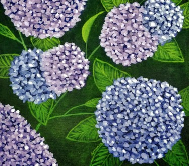 Painting titled "Hydrangea Flowers" by Gitika Singh, Original Artwork, Acrylic Mounted on Wood Stretcher frame