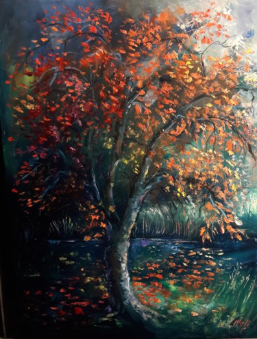 Peinture intitulée "L'arbre rouge" par Noli, Œuvre d'art originale, Huile