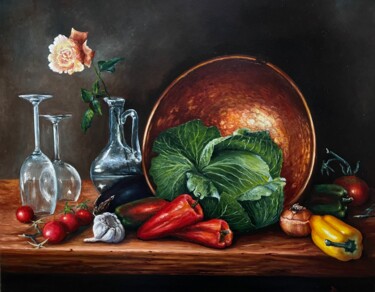 Still life with a lonely rose Painting titled "Still life with a l…" by Oleg Baulin, Original Artwork, Oil