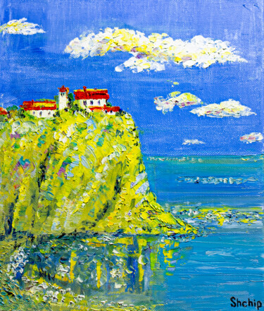 Картина под названием "House on the cliff" - Natalia Shchipakina, Подлинное произведение искусства, Масло Установлен на Дере…