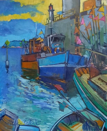 Peinture intitulée "Les Canots Côtiers" par Michel Corbel, Œuvre d'art originale, Huile