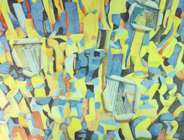 Drawing titled "New York vue du ciel" by Andre Rollet, Original Artwork, Pencil
