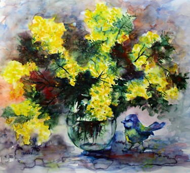 Peinture intitulée "La mésange et les m…" par Olga Chilova - Stephan, Œuvre d'art originale, Aquarelle