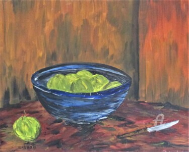 Peinture intitulée "Plateau de pommes" par Roberto Urbano, Œuvre d'art originale, Huile