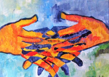 绘画 标题为“Mains croisées” 由Ghislaine Rimmen-Mohl, 原创艺术品, 丙烯