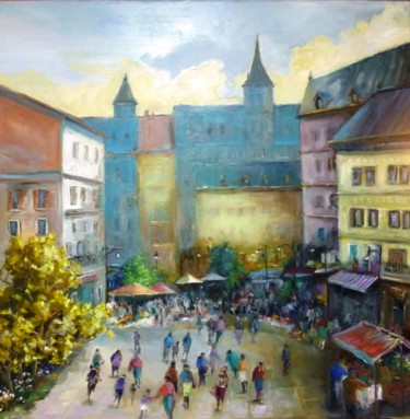 Peinture intitulée "jour de marché 2" par Jean Senterre, Œuvre d'art originale, Huile