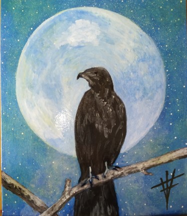 绘画 标题为“Cuervo en la noche” 由Vidal Fernández Richart, 原创艺术品, 丙烯