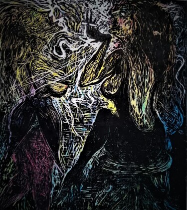 Printmaking titled "BAR at the WEEKEND" by Joseph Urie, Original Artwork, Linocuts