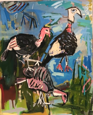 Painting titled "La parade des dinde…" by Johanne Proulx, Original Artwork, Acrylic