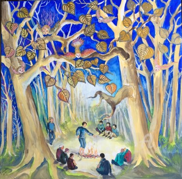 绘画 标题为“Mystères de la forê…” 由Jacqueline Klocke, 原创艺术品, 丙烯 安装在木质担架架上