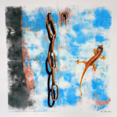 「Lagartixa Laranja」というタイトルの絵画 Valerioによって, オリジナルのアートワーク, 水彩画