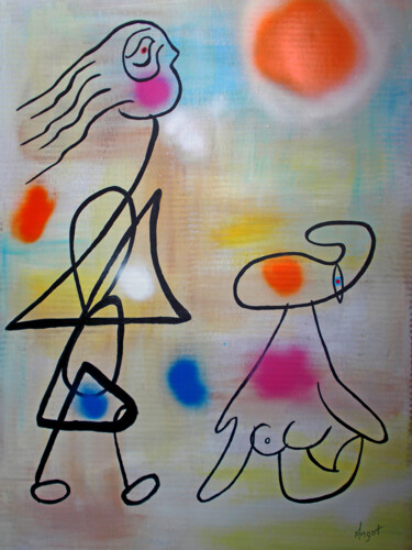Femmes devant le soleil Painting titled "Femmes devant le so…" by Thierry Angot, Original Artwork, Acrylic