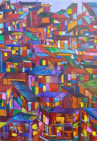 제목이 "Maisons tibétaines…"인 미술작품 Ghislaine Rimmen-Mohl로, 원작, 기름
