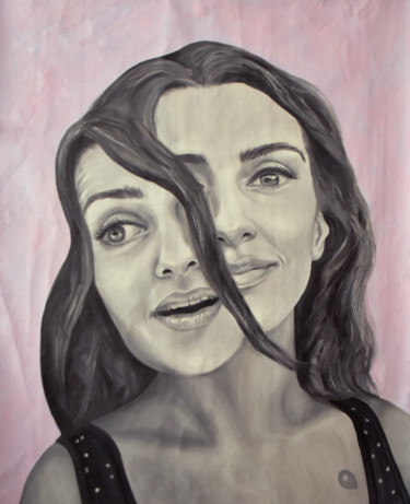 Portrait Duality Lorena, large double portrait, monochrome Malarstwo zatytułowany „Portrait Duality Lo…” autorstwa Adelacreative, Oryginalna praca, Olej