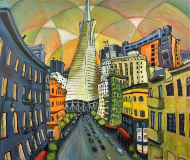 Dancing pyramid (Transamerica Pyramid de San Francisco) Pintura titulada "Dancing pyramid (Tr…" por Albina Urbanek, Obra de arte original, Oleo