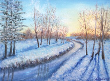 Malerei mit dem Titel "Winter landscape #7" von Ludmilla Ukrow, Original-Kunstwerk, Öl