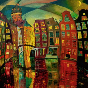 Peinture intitulée "Night cruise in Ams…" par Albina Urbanek, Œuvre d'art originale, Huile