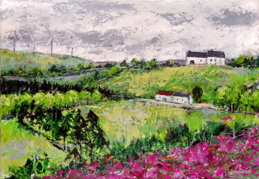 Malerei mit dem Titel "Les éoliennes du pl…" von Jean-Pierre Borderie, Original-Kunstwerk, Acryl