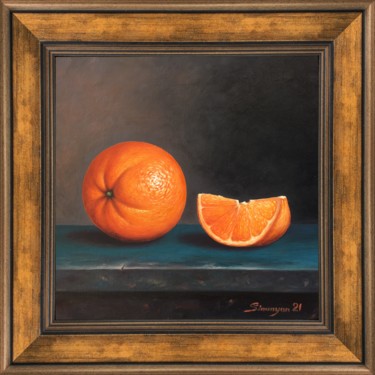 Still life-orange (30x30cm, oil on canvas, framed) Peinture intitulée "Still life-orange (…" par Gevorg Sinanyan, Œuvre d'art originale, Huile Monté sur Châssis en bois