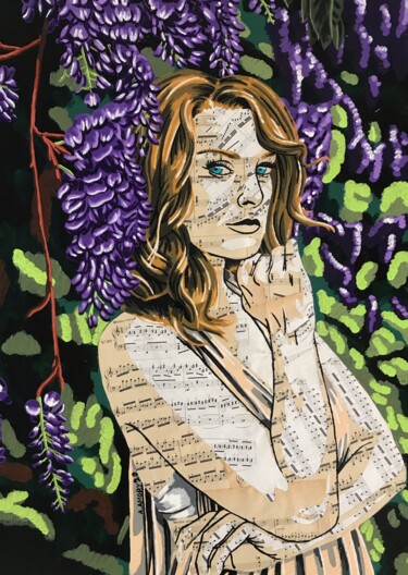 Collages titled "Catherine" by Annabelle Amory, Original Artwork, Acrylic Mounted on Wood Stretcher frame