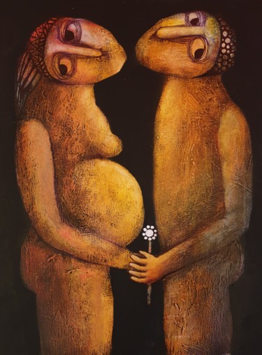 Birth (40x30cm, acrylic painting, ready to hang) Painting titled "Birth (40x30cm, acr…" by Liana Asatryan, Original Artwork, Acrylic Mounted on Wood Stretcher frame