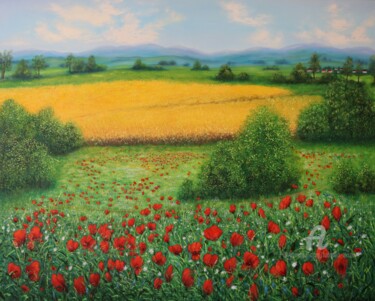 Wheat field in summer Peinture intitulée "Wheat field in summ…" par Ludmilla Ukrow, Œuvre d'art originale, Huile