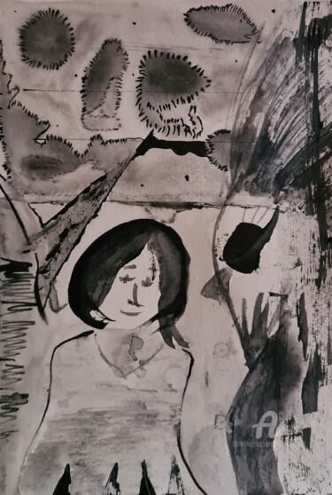 图画 标题为“Sur la route” 由Elise Vincent, 原创艺术品, 墨