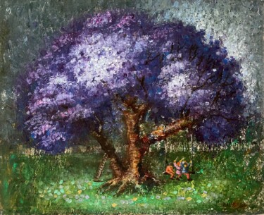 ''Three Friends on a swing'' Painting titled "''Three Friends on…" by Natalie Aleksejeva (NatalieVerve), Original Artwork, Oil Mounted on Wood Stretcher…