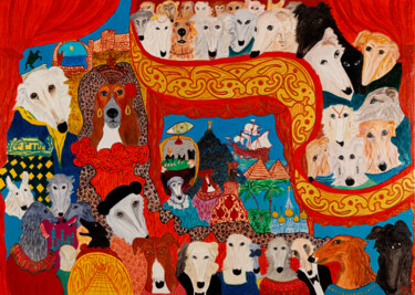 Les Barzoï à l'opéra Peinture intitulée "Les Barzoï à l'opéra" par Murielle Lucie Clément, Œuvre d'art originale, Huile