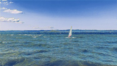 Lake landscape and windsurf Fotografía titulada "Lake landscape and…" por Emanuele De Vincenzo, Obra de arte original, Fotografía digital