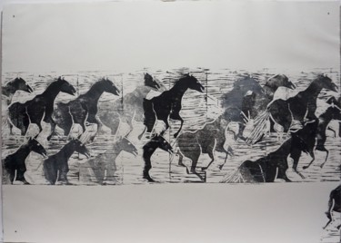 印花与版画 标题为“Chevaux en liberté 3” 由Dominique Duhot, 原创艺术品, 雕刻 安装在有机玻璃上