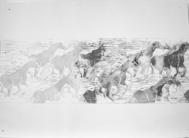 印花与版画 标题为“CHEVAUX EN LIBERTE 4” 由Dominique Duhot, 原创艺术品, 雕刻 安装在有机玻璃上