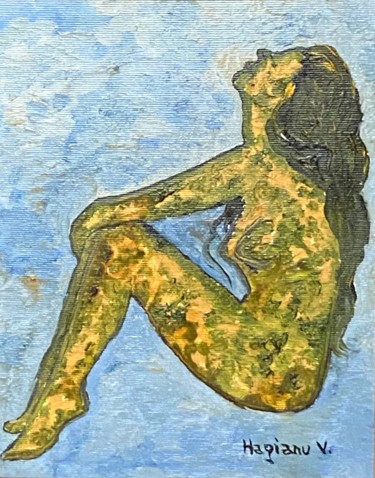 Nude reptile girl on the beach.Oil on canvas.Viorica Hagianu Painting titled "Nude reptile girl o…" by Viorica Hagianu, Original Artwork, Oil Mounted on Wood Panel